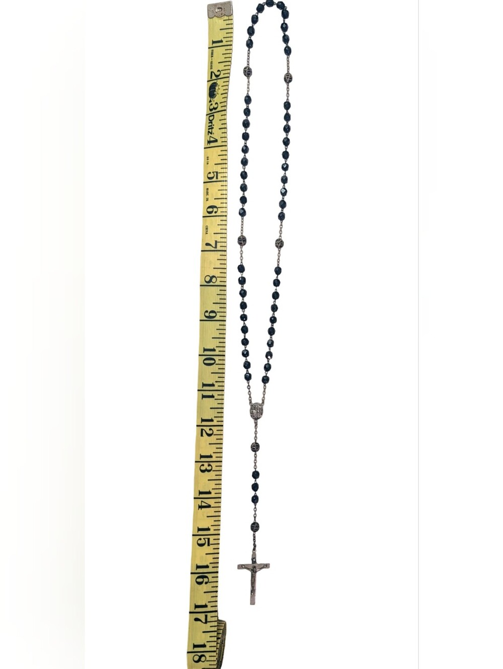 Vintage Religious Catholic Rosary Black Faceted Beads Filigree Decade Silver